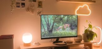 cozy desktop setup with led lights