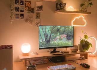 cozy desktop setup with led lights